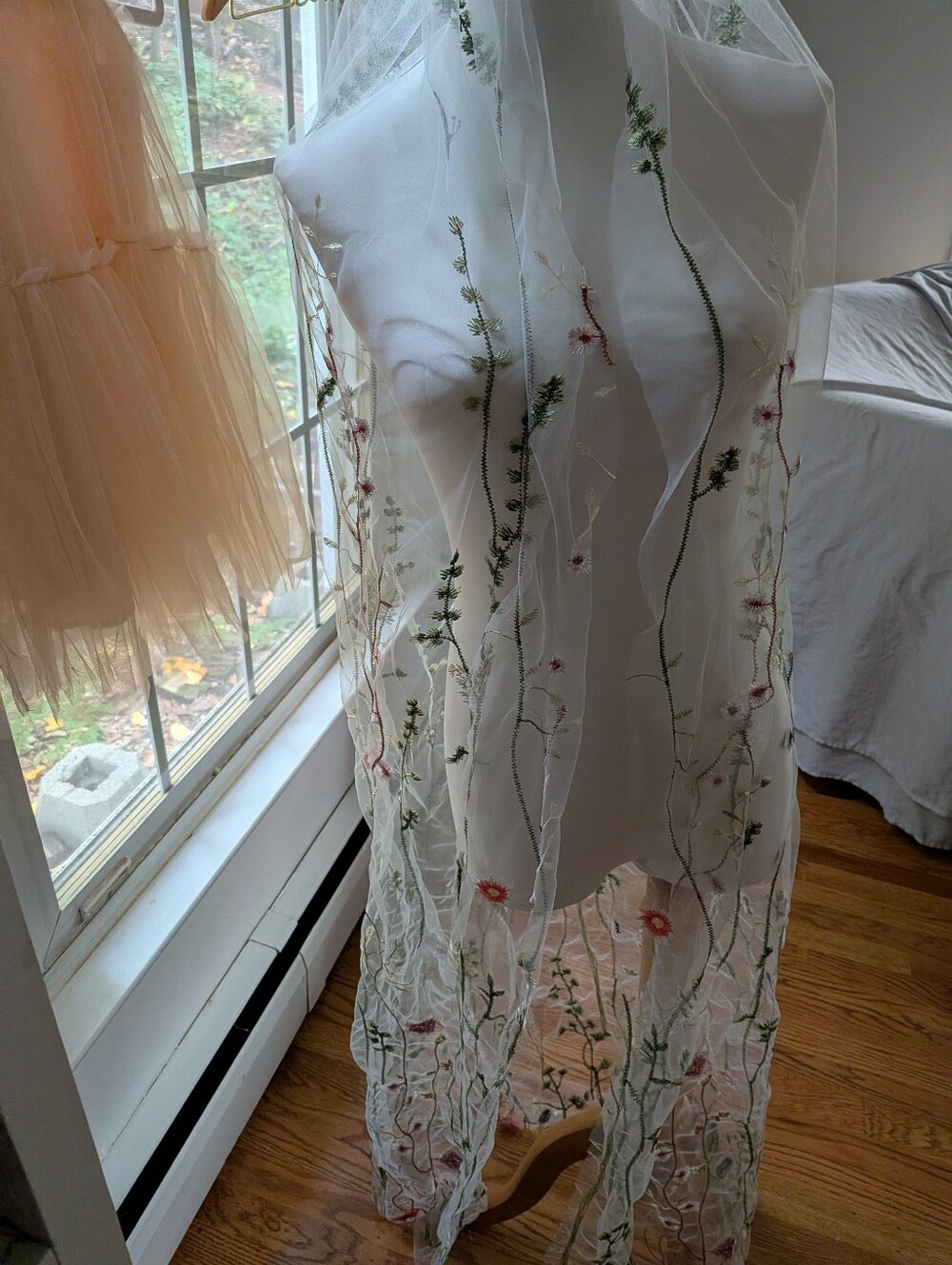 Embroidered Creamy Colorful Intermission Length Veil